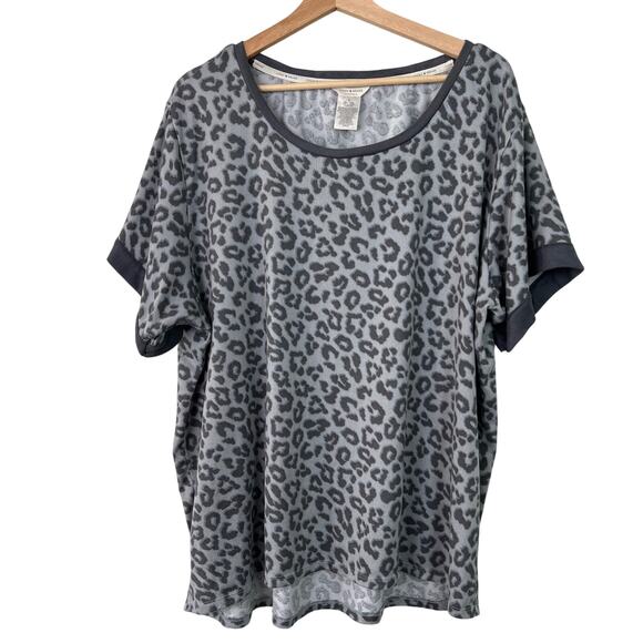 Lucky Brand Women's Plus SZ 3X Leopard Print Short Sleeve Top Super Soft Stretch - Picture 1 of 6